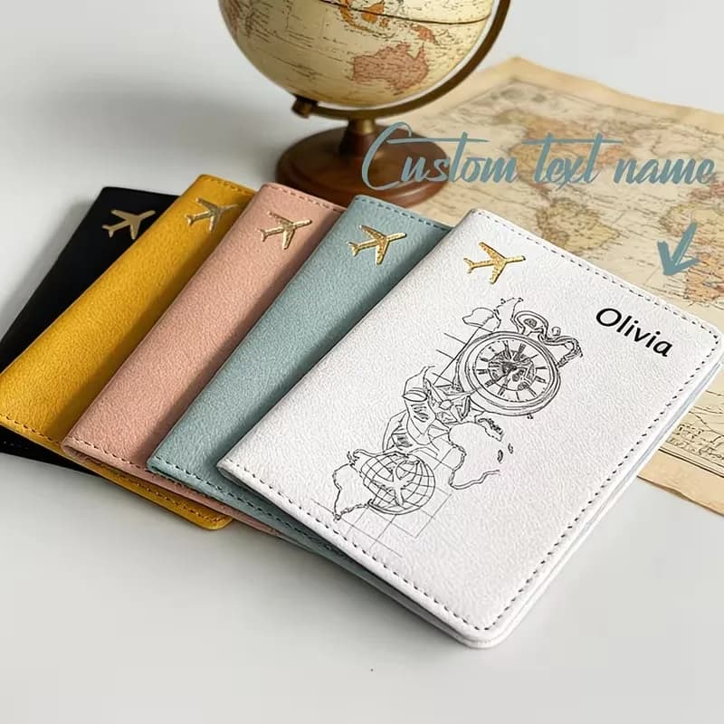 Custom Name/Text Passport Holder & Travel Wallet - Minimalist Synthetic Leather Cover with Name/Text Personalization Suitable