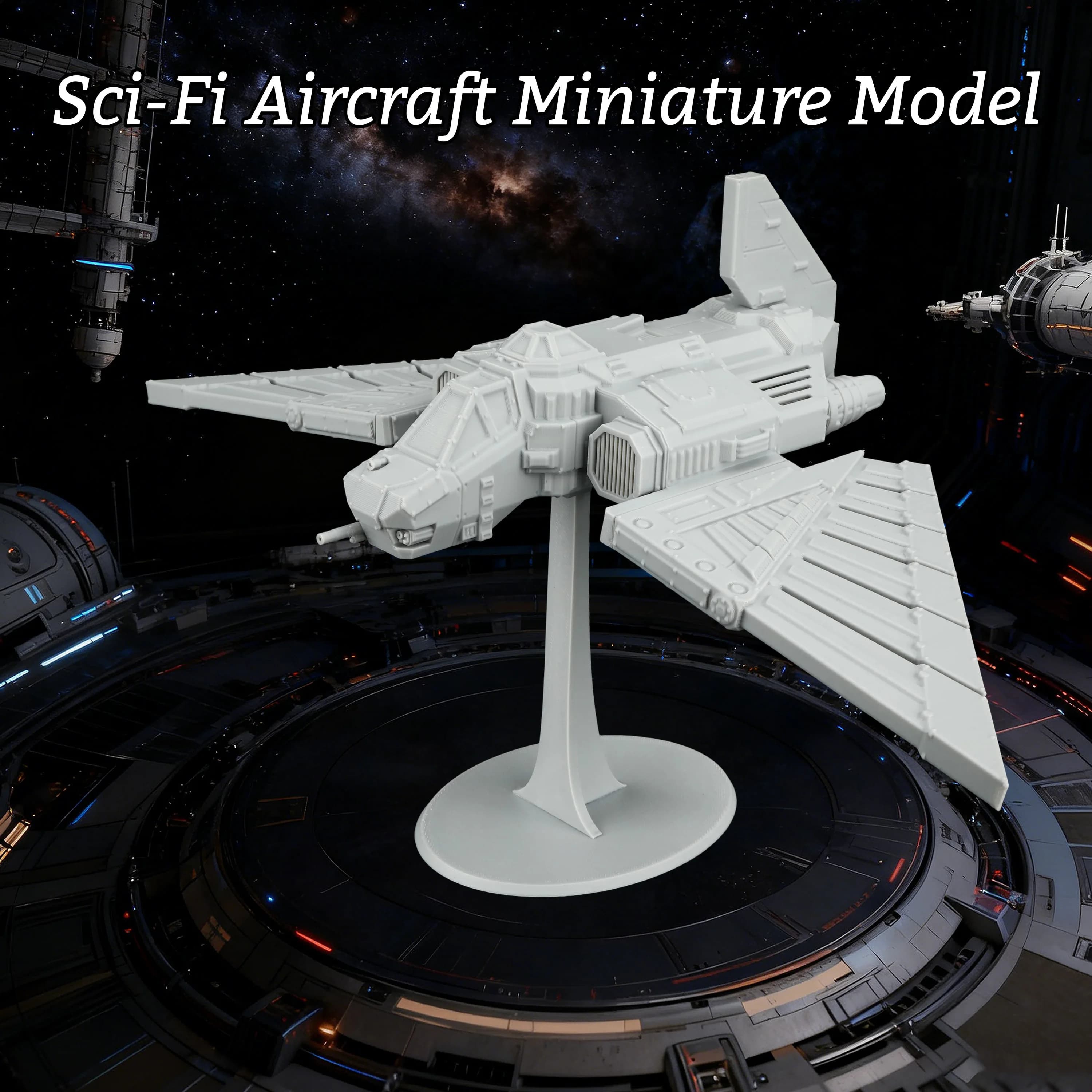 Sci-Fi Aircraft Miniature, Futuristic Vehicle with Display Stand, TTRPG Collectible for Tabletop Games and Space Dioramas