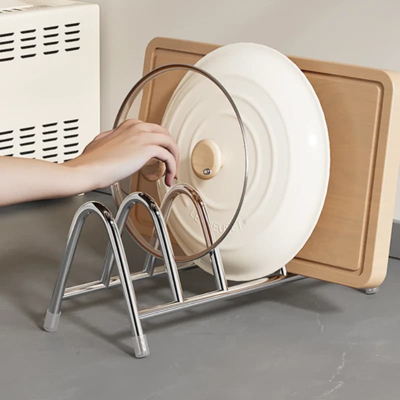 Stainless Steel Countertop Cutting Board Rack - Multi-Functional Organizer for Chopping Boards, Pot Lids and Kitchen Storage