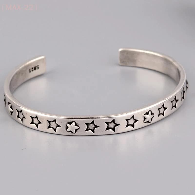 〔MAX-22〕Silver Color Pupular Korea Style Star Bangle For Women Fashion Simple Opening Hand Jewelry Party