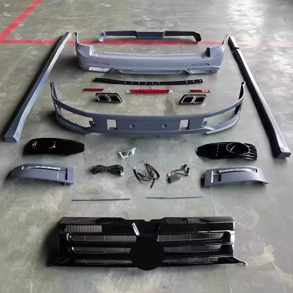 Kit carrozzeria per Volkswagen vw Multivan T5 2012-2014 Modificato Labbro anteriore Labbro posteriore Gonna laterale Ala di coda Luce diurna Radiatore Coda gola