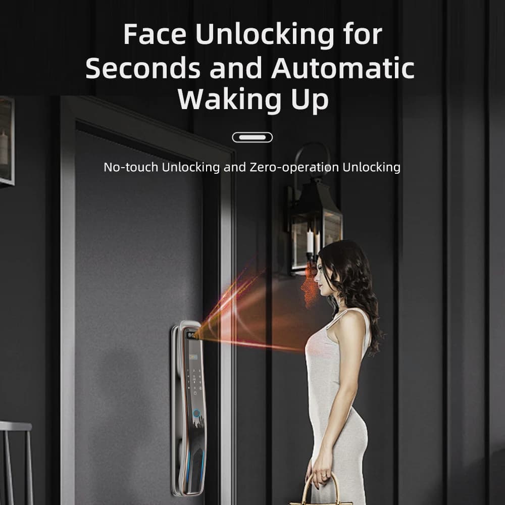 Serratura Intelligente WiFi con Riconoscimento Facciale e Telecamera, Videochiamata e Interfono Vocale, Serratura Digitale Automatica di Sicurezza
