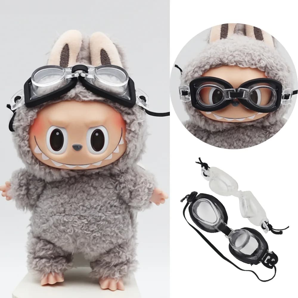 Occhiali in plastica trasparente da 8 cm per la serie Labubu Party Accessories, occhialini da immersione, occhialini da nuoto, occhiali da sole per bambole