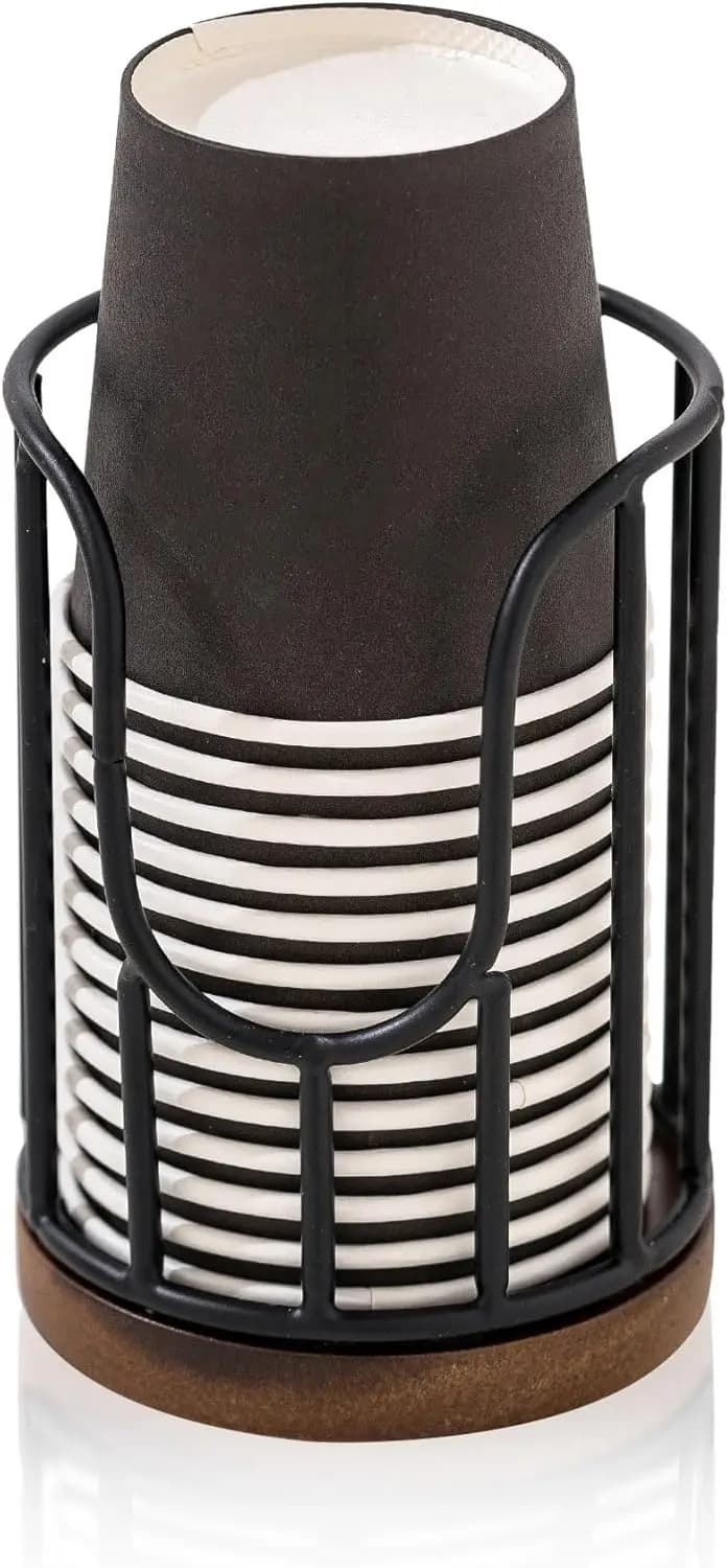 Dispenser per bicchieri da bagno con supporto in legno di acacia - Porta spazzolini e organizer per bicchieri da collutorio per piani lavabo, Nero