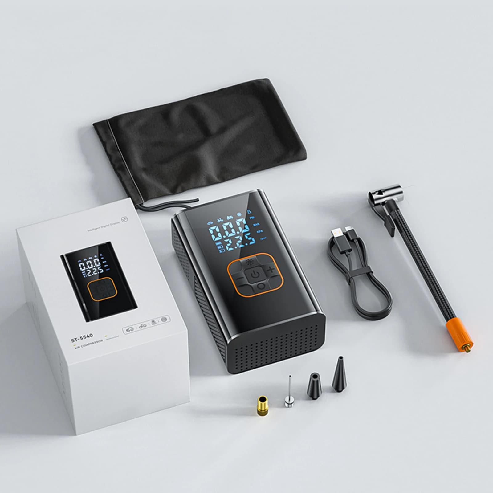 Compressore d'Aria Portatile con Manometro Digitale, Pompa Elettrica per Pneumatici con Batteria Ricaricabile per Auto, Moto, Bici e Palloni