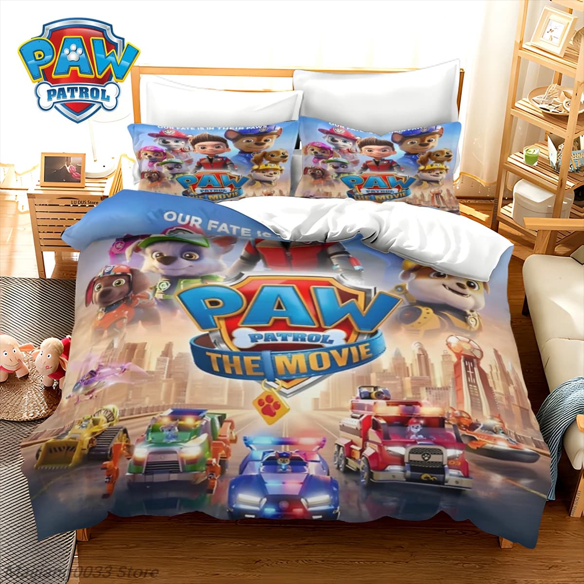 Anime Cute Dog Puppy Duvet Cover Paw Patrol Bedding Set Quilt Comforter Pillow Case Bedclothes Children Kid Boy Bed Bedroom Set