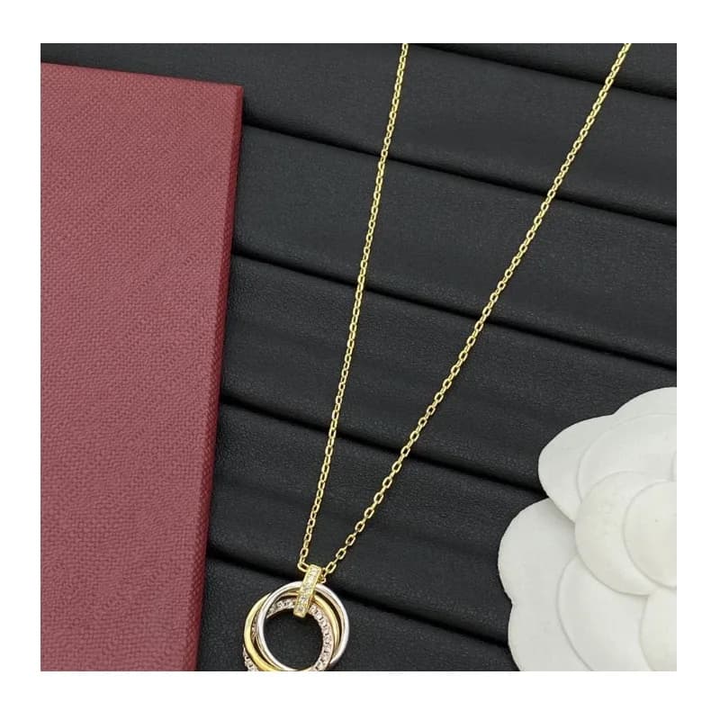 Nuovo Set di Orecchini a Doppio Anello con Diamanti Incastonati, Collana di Lusso Leggero con Diamanti per Donna
