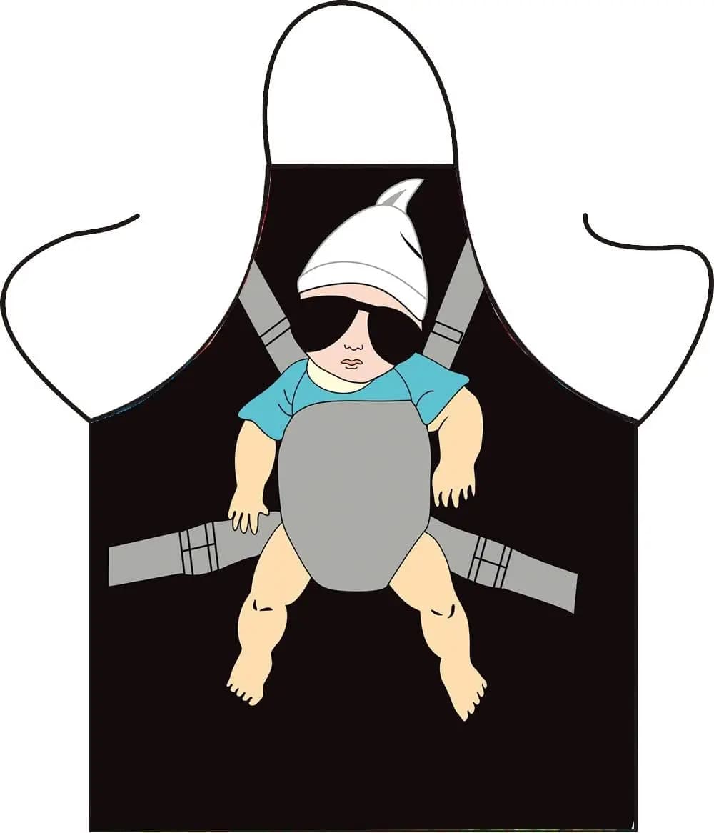 Cool Baby With Sunglasses Carrier Print Waterproof Apron Anti Oil Fixed Neck Strap Kitchen BBQ Baking Novelty Cooking Gift