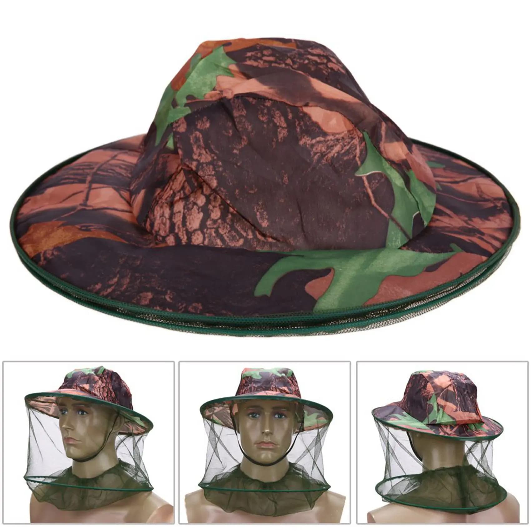 Cappello da Pesca Mimetico AB31-2X con Rete Anti-Insetti e Zanzare, Cappello a Rete per Apicoltura