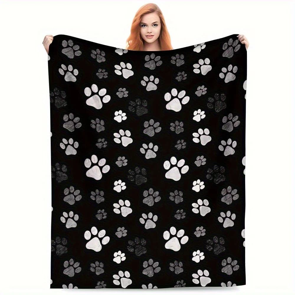 1 pezzo accogliente coperta oversize in flanella con stampa zampa - morbida e durevole, lavabile in lavatrice per divano letto, campeggio, viaggio, regalo per gli amanti degli animali domestici