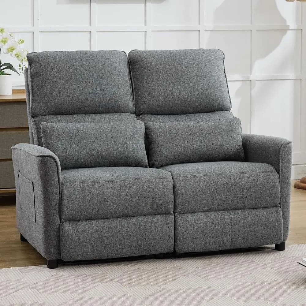 Divano reclinabile Loveseat, poltrona reclinabile Hugger a doppia parete push back, posti a sedere Home Theater in lino a 2 posti con cuscino lombare,