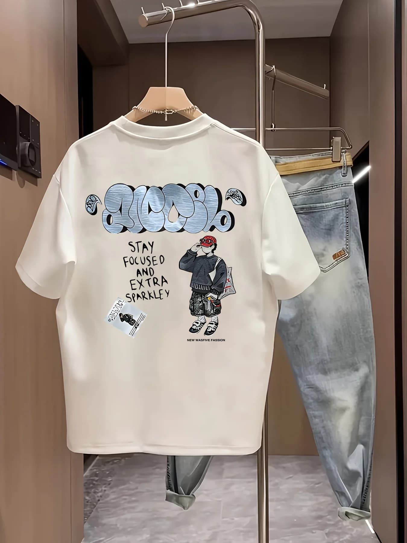 T-shirt Oversize da Uomo Streetwear con Grafica Cartoon Boy, Magliette Casual in Cotone a Maniche Corte, Top Estivi per Giovani alla Moda