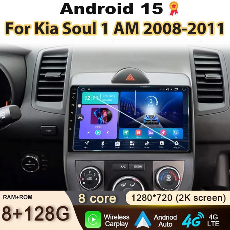 Car Radio For Kia Soul 1 AM 2008-2011 Carplay Android 15 Auto GPS Navigation QLED Screen Play Multimedia Video GPS No 2din DVD