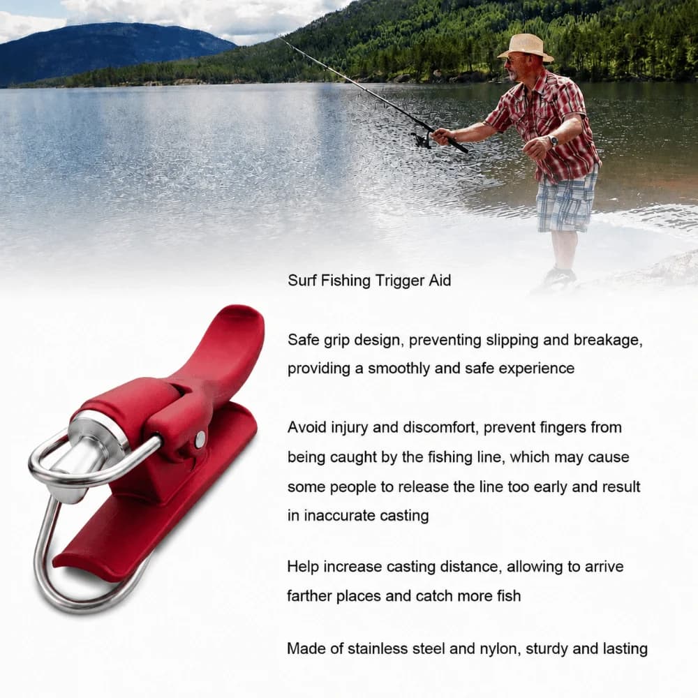 Nylon Surf Fishing Trigger Aid 55mm Length Lightweight Sea Fishing Casting Trigger Red with Cable Ties Fishing Thumb Button