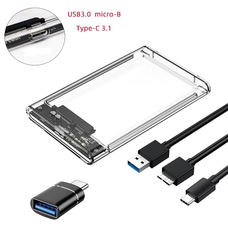 Custodia per disco rigido esterno USB 3.0/Type C per HDD SATA da 2,5 pollici e SSD Custodia per disco rigido trasparente Supporto senza attrezzi UASP
