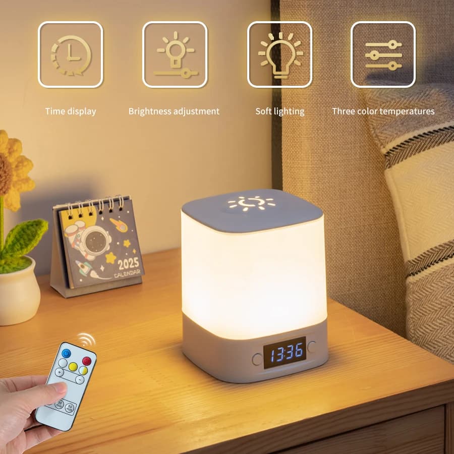 Lampada da tavolo a LED USB ricaricabile con visualizzazione dell'ora Orologio Touch Lampade da comodino dimmerabili Luce notturna per l'arredamento della camera da letto della scuola materna del bambino