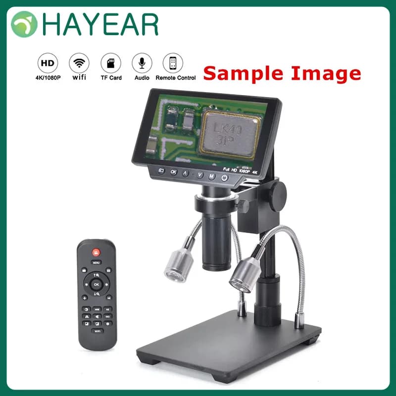 HAYEAR Braccio in lega di alluminio Microscopio USB Supporto per fotocamera Supporto per staffa da tavolo con luce a LED per saldatura di riparazione PCB THT del telefono