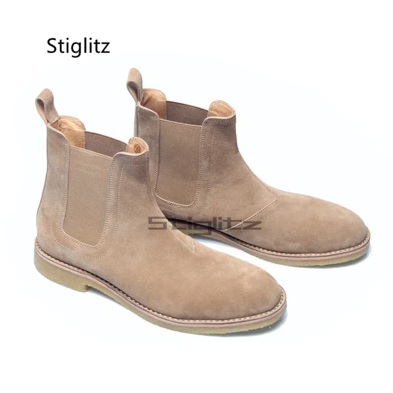Stivaletti Chelsea in pelle scamosciata da uomo Stivaletti stile britannico con punta tonda per uomo Stivali elastici da lavoro Slip On Scarpe da uomo