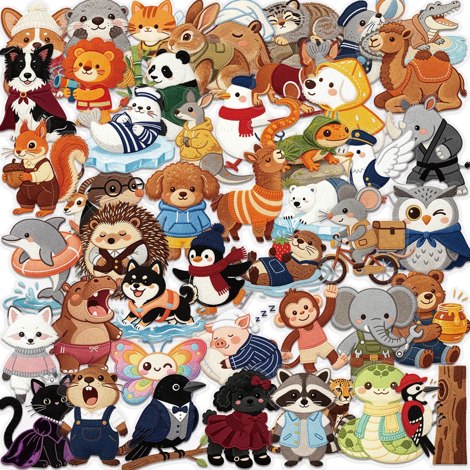 50PCS Cute Knitted Animal Stickers Cartoon Doodle DIY Decorative Stickers for Cell Phones, Water Bottles, and Laptops