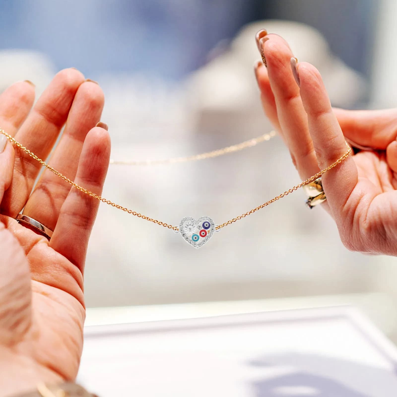 10 Pezzi Ciondoli a Cuore con Occhio di Allah in Lega per Creazione Gioielli Fai da Te, Bracciali, Collane, Forniture Artigianali, Componenti per Bigiotteria