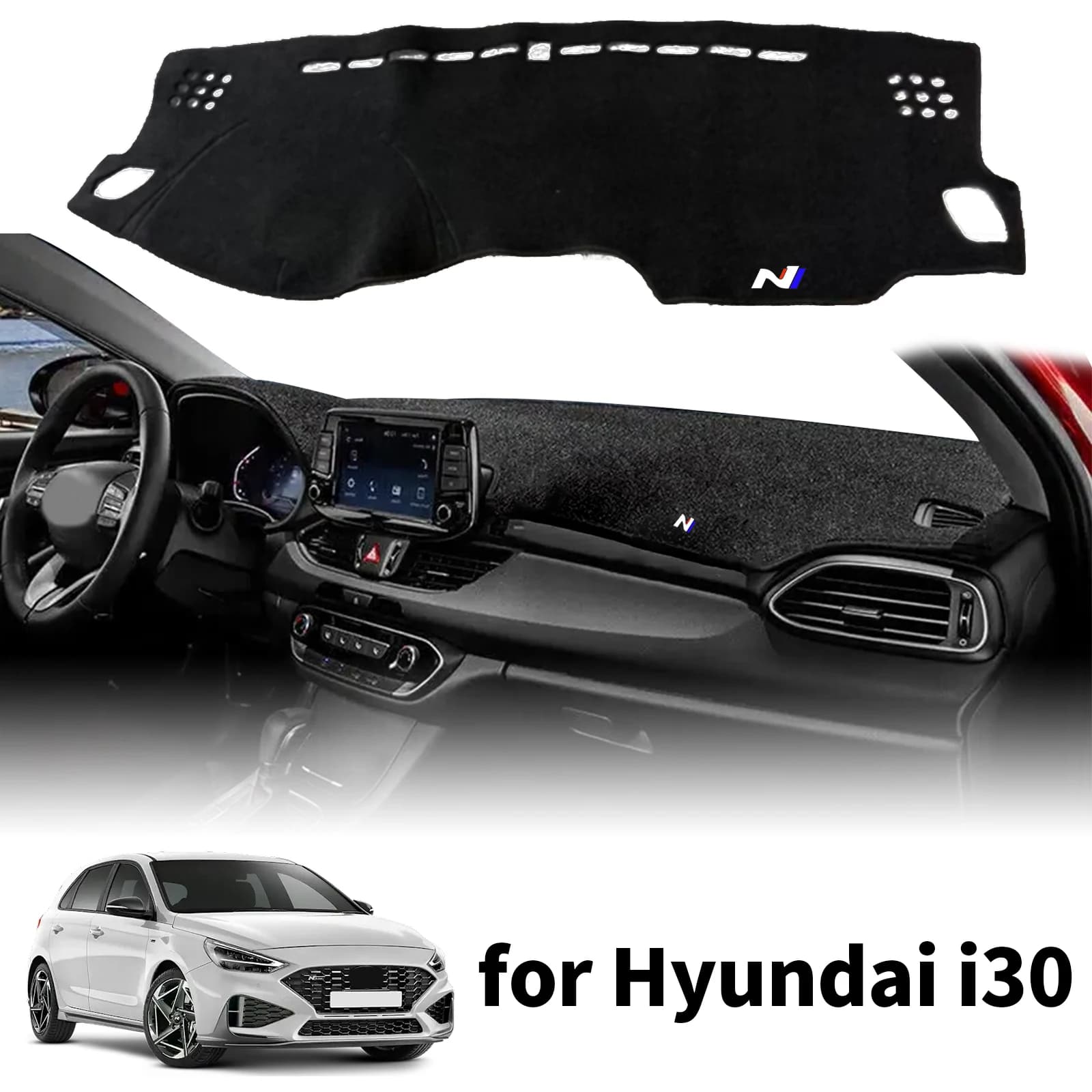 Misura per Hyundai i30 2017-2023 N-line N Style Car Dashmat Cruscotto Copertura Pad Tappeto Protettivo Accessori DashMat Parasole