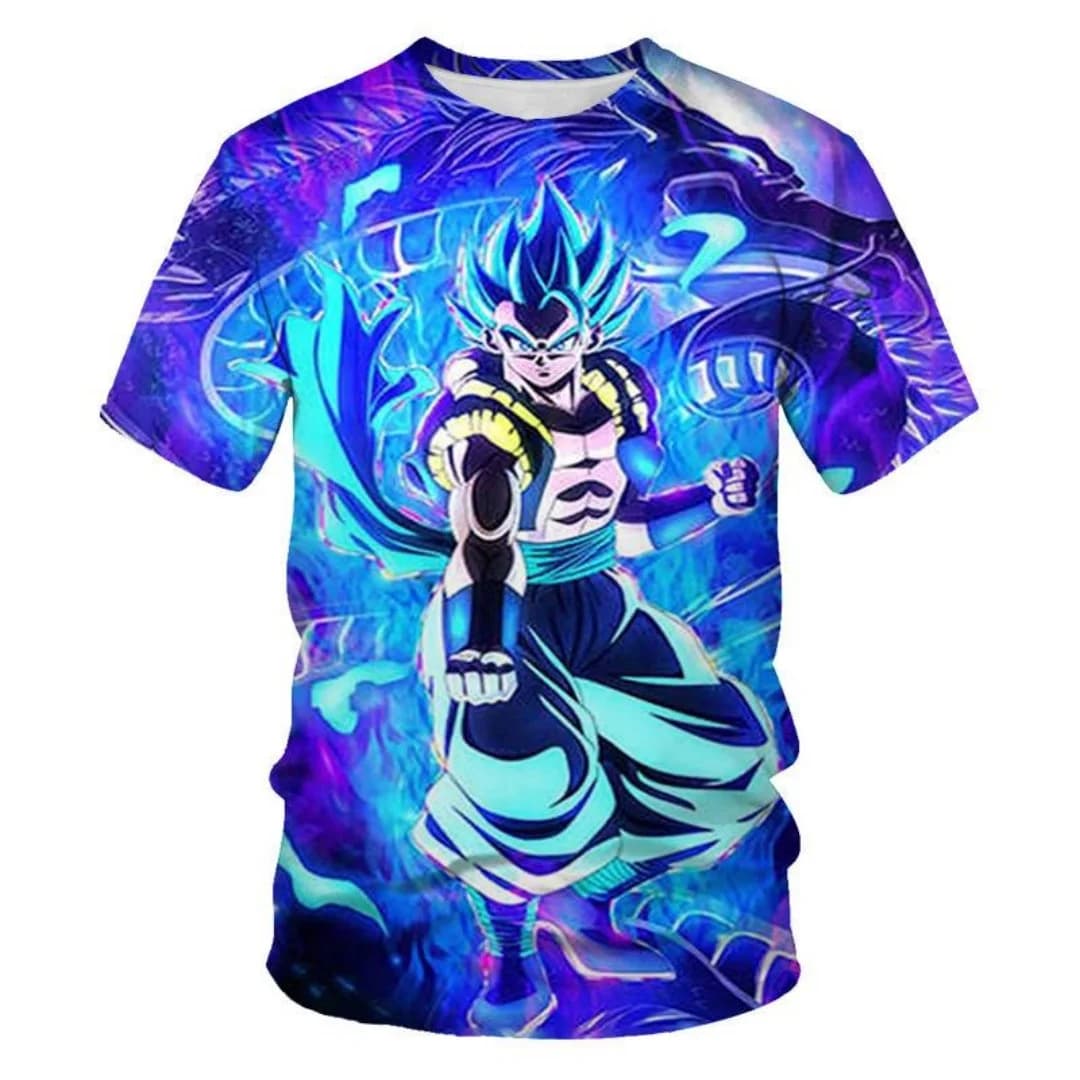 Maglietta 3D Anime Dragon Ball Gogeta Blue Shenron da uomo, casual, girocollo, a maniche corte, abbigliamento Harajuku, top estivo unisex, streetwear