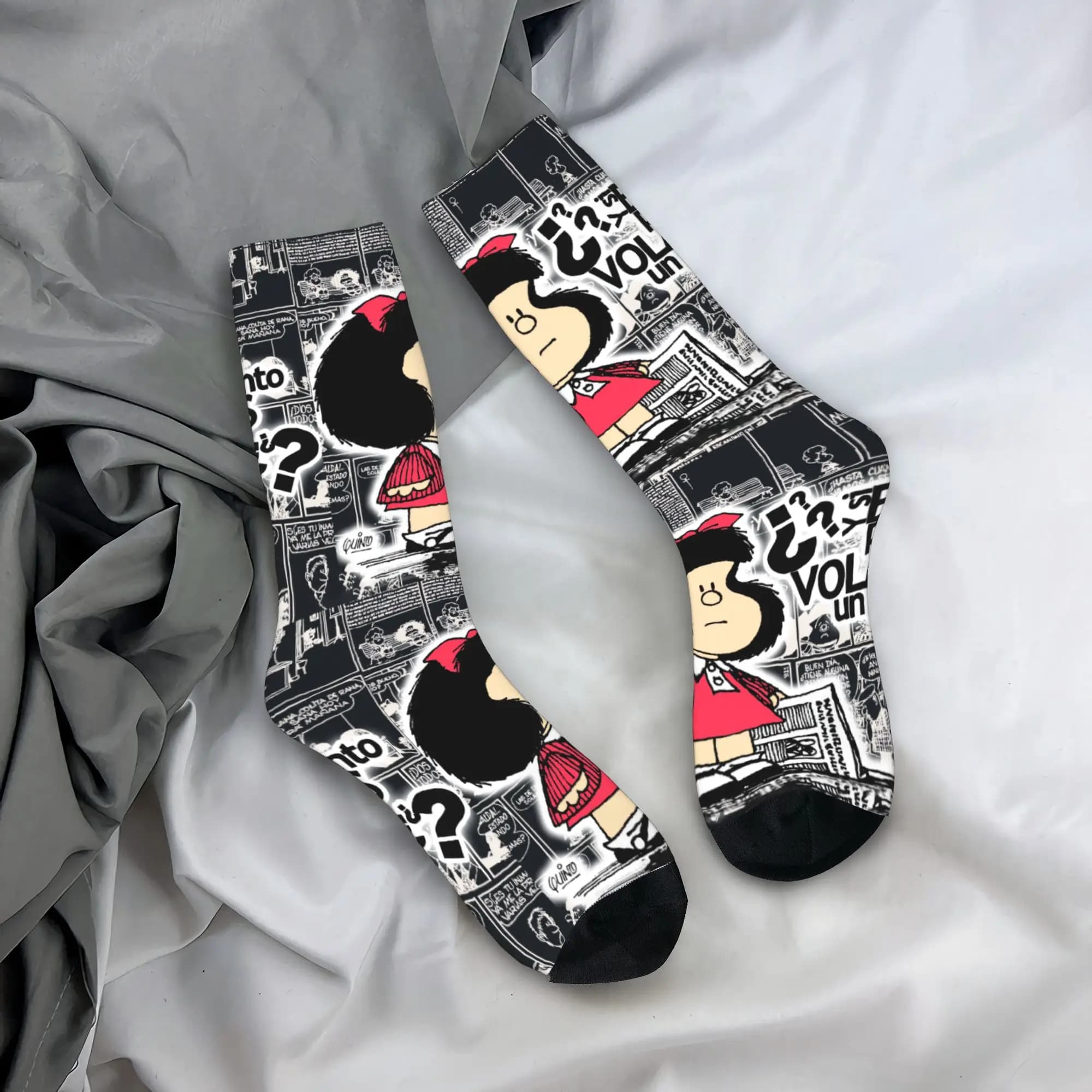 Calzini Personalizzati con Stampa Divertente Vintage di Quino Comic Mafalda per Donne e Uomini, Calzini Elasticizzati Estivi Autunnali Invernali con Cartoni Animati
