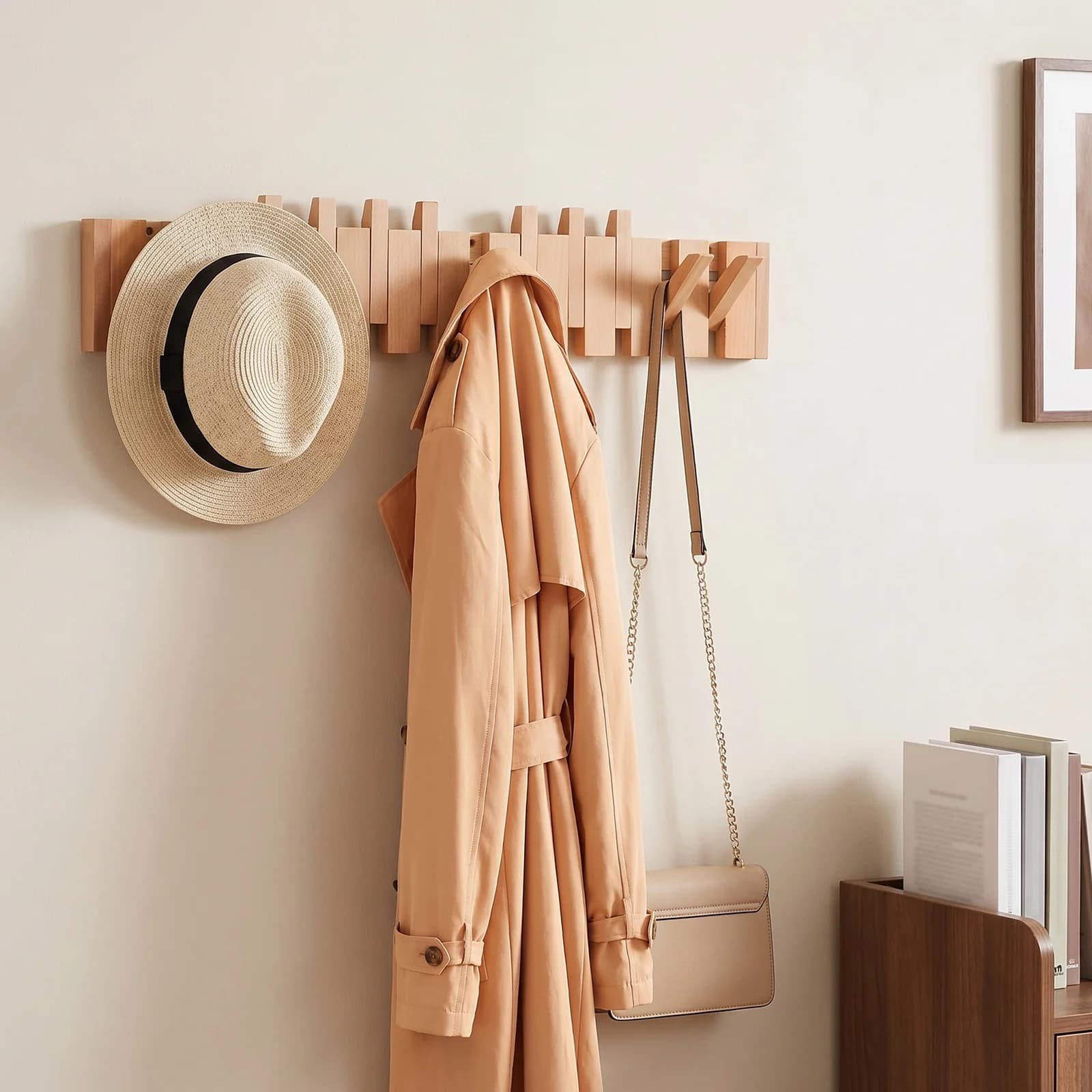 Appendiabiti da Parete a 12 Ganci in Legno a Forma di Tastiera di Pianoforte, Ganci da Parete per Ingresso, Appendiabiti a Muro in Legno per Asciugamani e Cappelli
