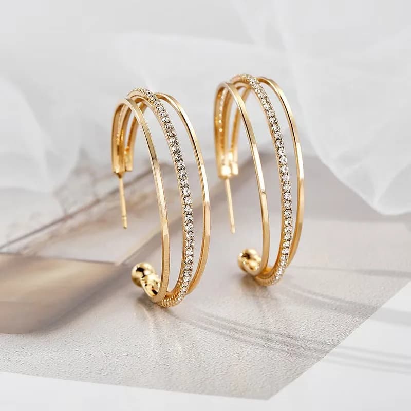 Orecchini a Cerchio Minimalisti di Lusso a Tre Strati, Stile Moderno a Cerchio, Gioielli alla Moda per Lei