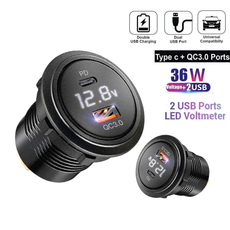 Presa USB 12V con Voltmetro, Caricatore Auto USB-C a Ricarica Rapida per BMW E46, E61, E60, F30, F10, F20, E39, E90, E91, X3 E83