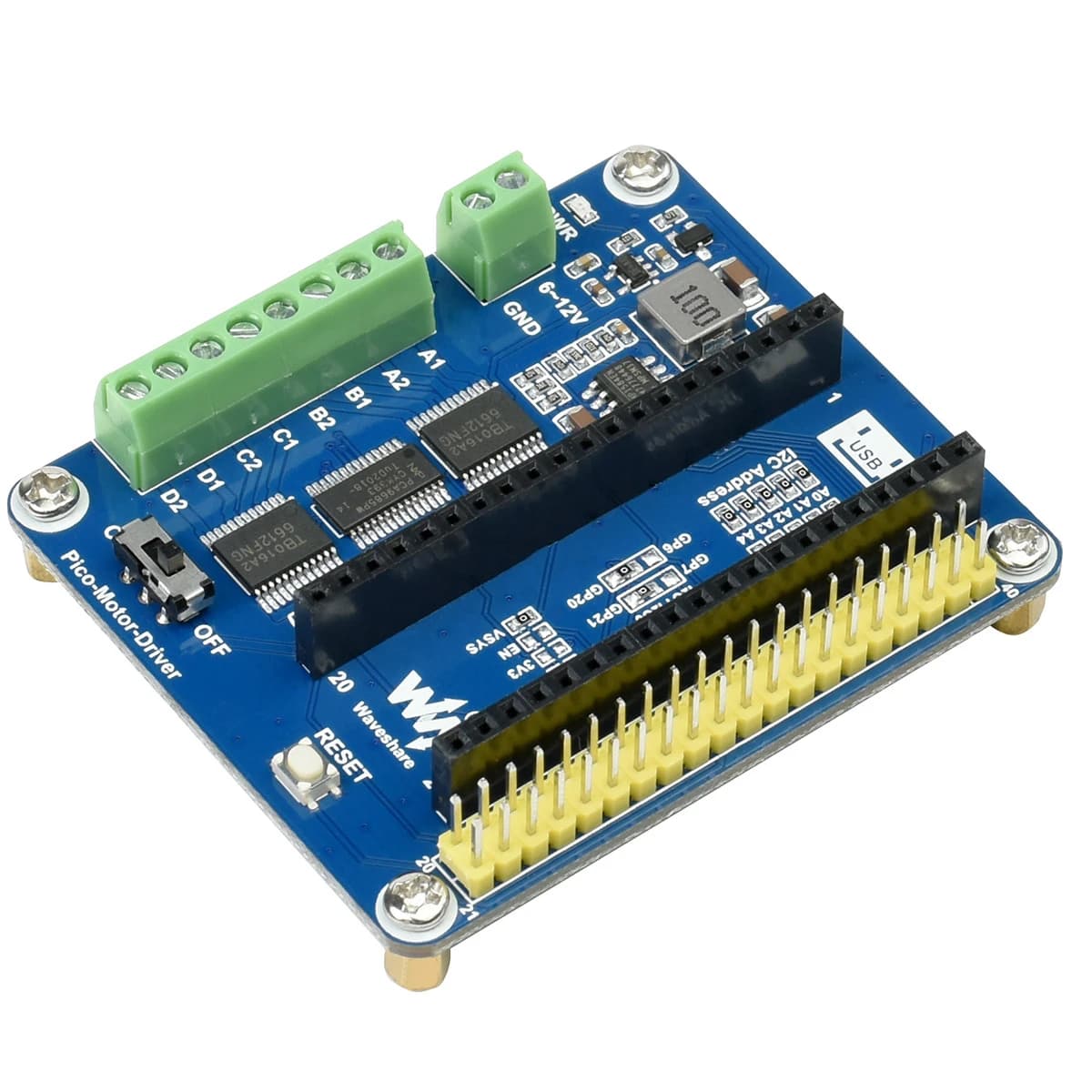 Waveshare DC Motor Driver Module for Raspberry Pi Pico, Drive up to 4 DC Motors, Pico-Motor-Driver