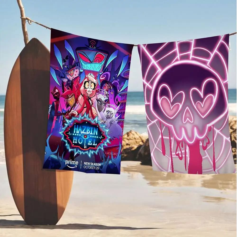 Asciugamano da Spiaggia con Personaggi Anime H-Hazbin H-Hotels, Morbido e Assorbente, Regalo per Bambini, per Viaggi e Campeggio