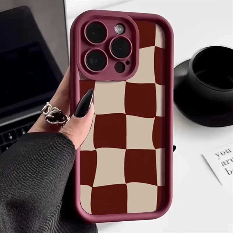 Wine Red Deform Grid Pattern Phone Case for iPhone 17 Air 16 15 14 13 12 11 Pro Max X XS XR 7 8 Plus 16e Shockproof Soft Cover