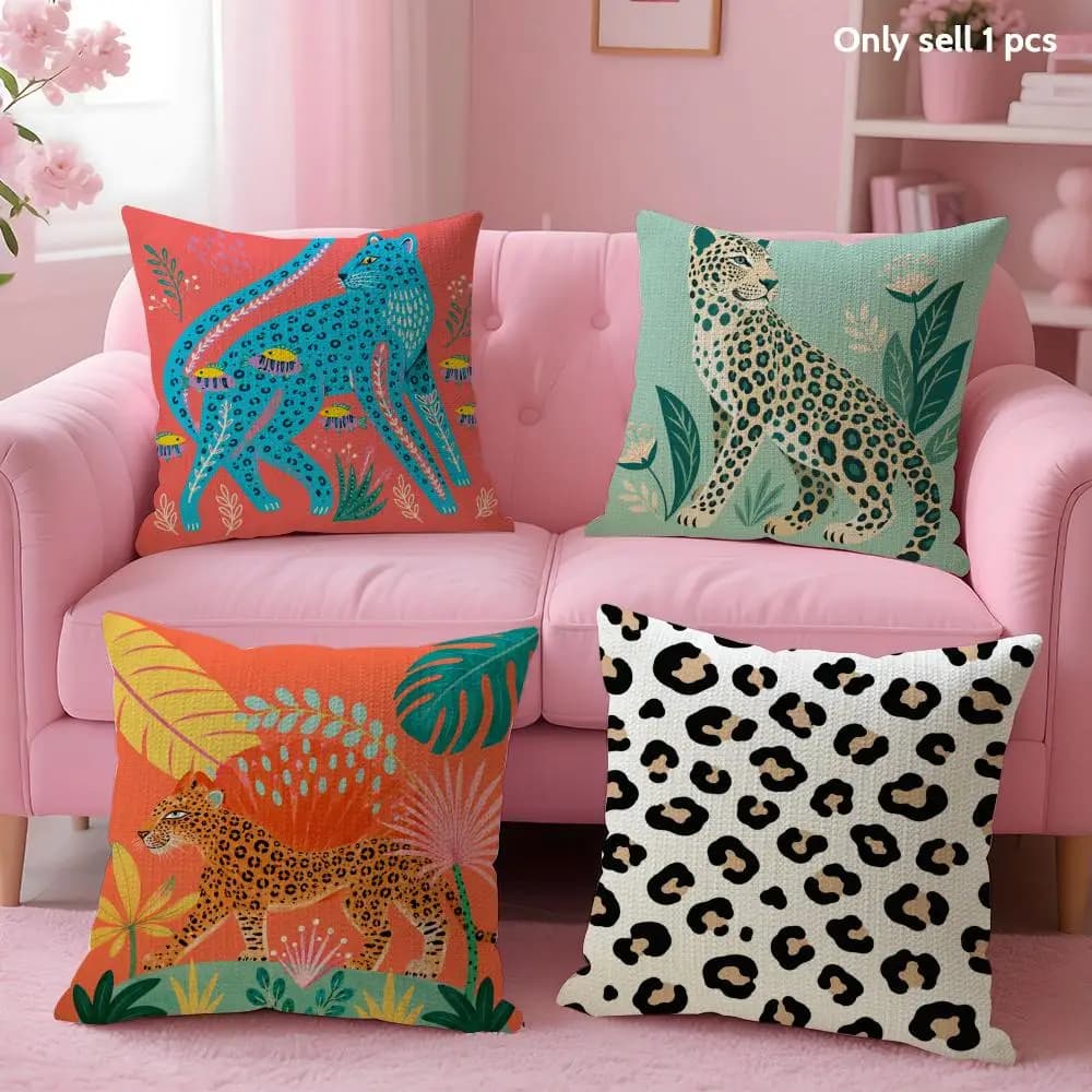 Fodera per cuscino con motivo geometrico animale in lino naturale, tessuto organico, stampa fronte-retro, per divano, decorazione casa, regalo, federa