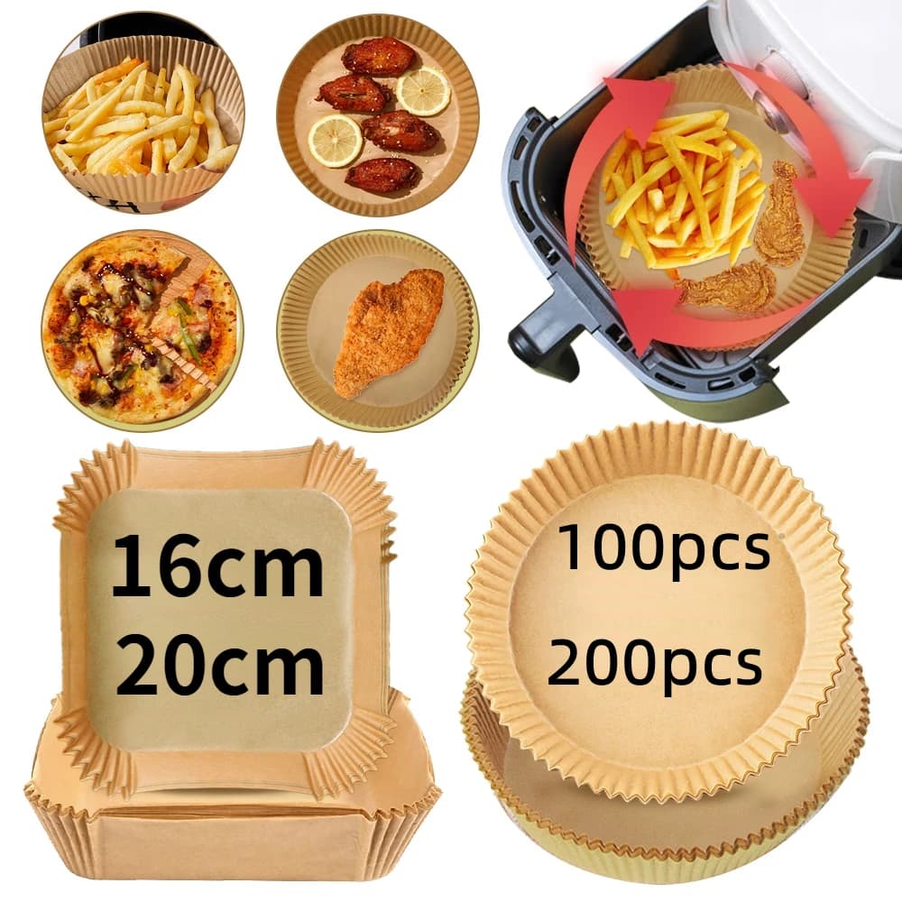 Carta speciale per friggitrice ad aria 100/200 pezzi Tampone alimentare assorbente per friggitrice ad aria Carta da forno usa e getta a prova di olio Accessori per friggitrice ad aria