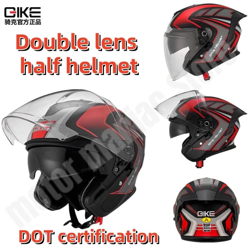 GIKE three-quarter helmet Safety certification DOT riding helmet for light electric bike with large tail wing and double lens