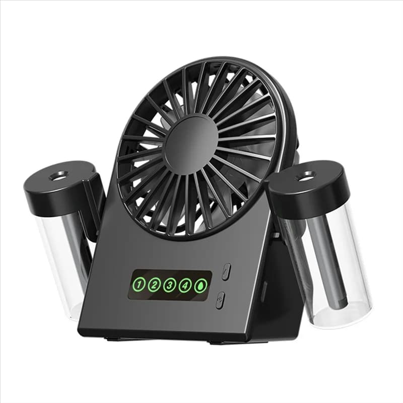 A005-Dual Sprays Desktop Fan Sprays Mister Humidifier Fan Digital Display Portable For Home Black