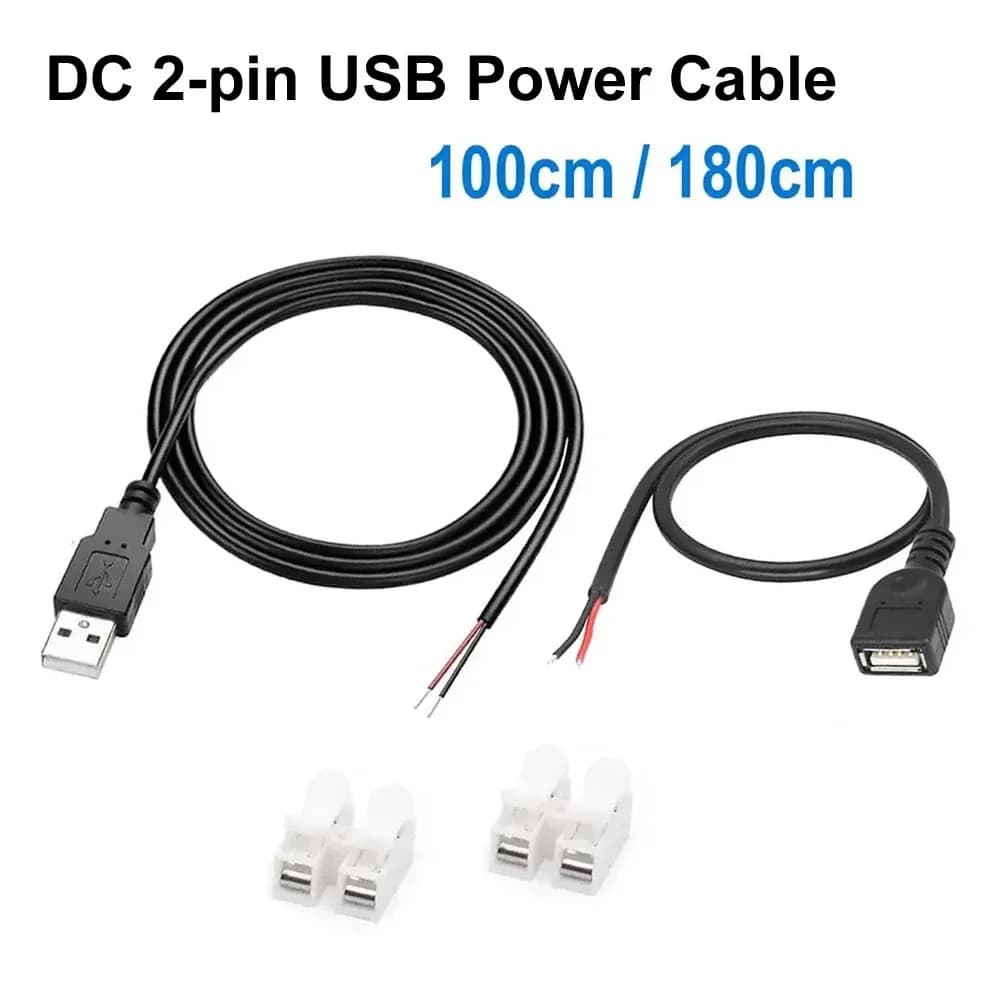 Cavo di alimentazione USB DC a 2 pin USB maschio femmina a connettore cavo di ricarica a filo nudo a 2 pin per fai da te 5 V/lampada da tavolo a LED/ventola USB/strisce LED