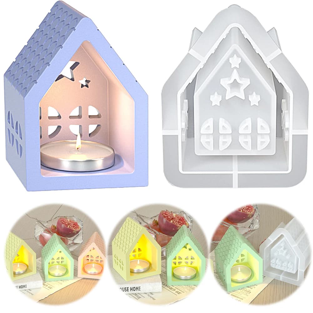 1/2/3/4 pezzi stampo in silicone 3D casa portacandele stampo case stampo per colata per ornamenti da tavolo decorazioni per candele da tavolo