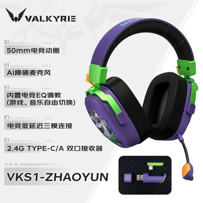 VALKYRIE VK S1 Cuffie da Gaming Wireless con Microfono Staccabile, Tripla Modalità, Latenza Ultra-bassa 15ms, Cuffie Personalizzate per Videogiochi