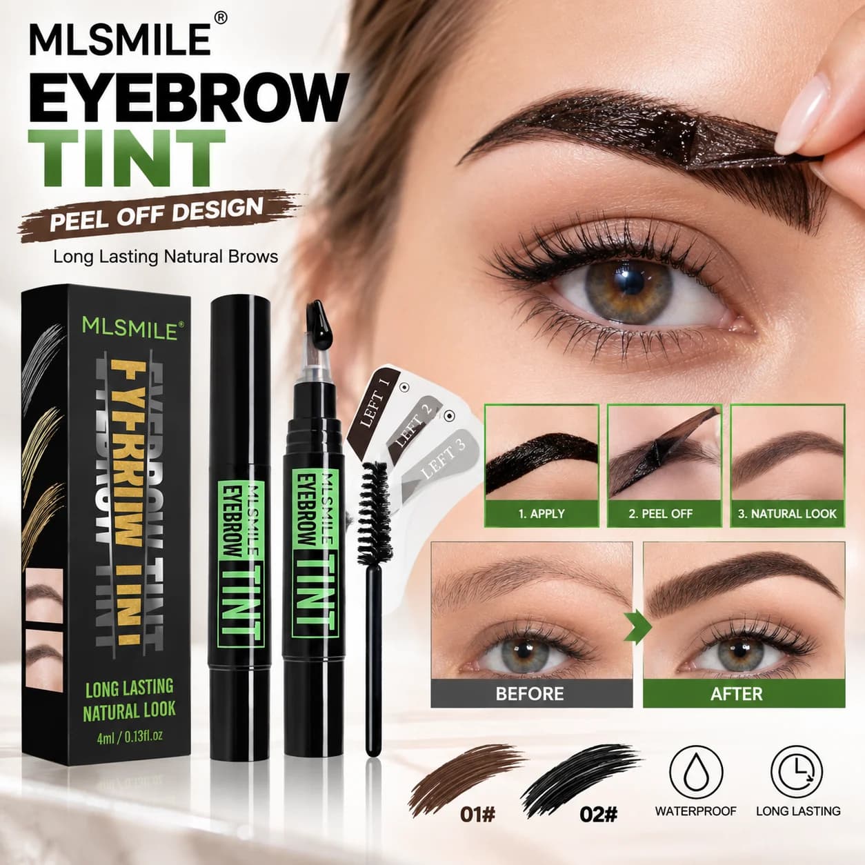 Rotating Liquid Eyebrow Dye Tint Brush Pencil Gel Set Semi-Permanent Lasting Coloring Eyebrow Tattoo Cream Stencil Kit Makeup