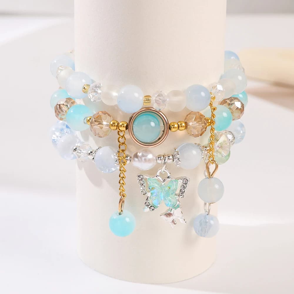 FTCY Butterfly Crystal Bracelets Beaded Stretch Boho Bracelets Birthday Christmas Jewelry Gifts for Women Girl
