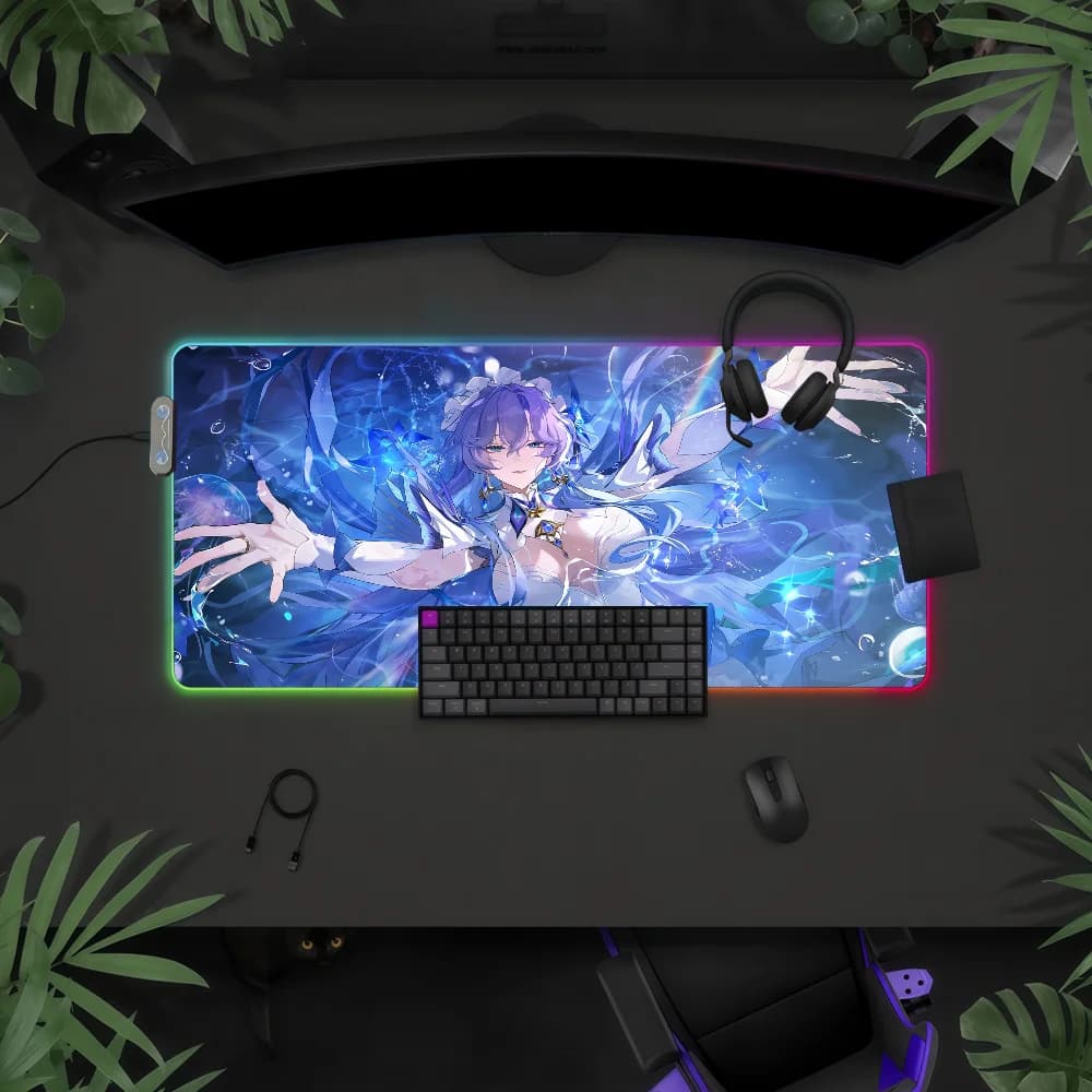 Tappetino per mouse Game Wuthering Waves Cantarella con luce LED RGB, tastiera da gioco colorata, copertura antiscivolo, superficie impermeabile