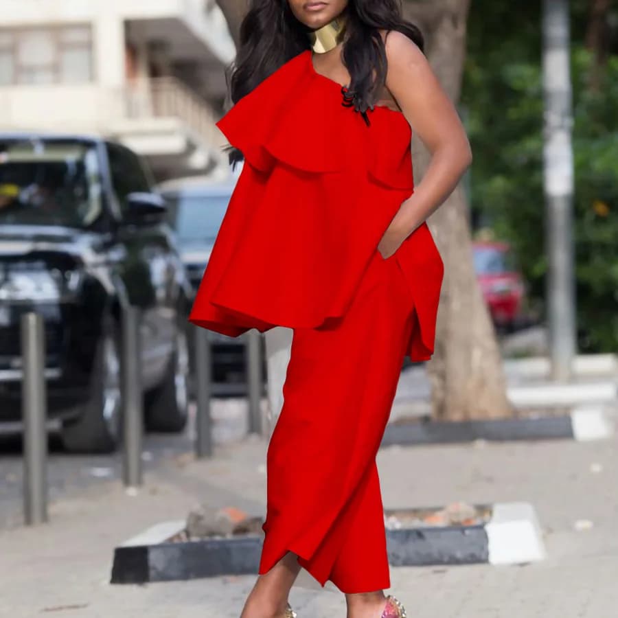 C8537 Plus Size Women's Fashionable Loose Top And Wide-leg Pants Two-piece Set Birthday Dress Y2k、 Bandage Femme Sexy
