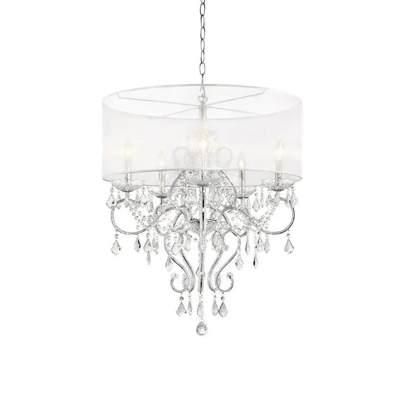 Lampada da soffitto alta 31,5" con accenti in argento e cristalli e paralume trasparente