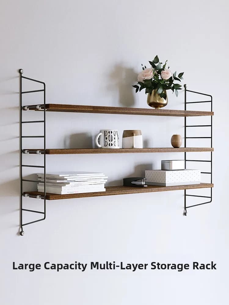 Nordic Style Wall Mounted Iron Art Storage Shelf Decorative Display Rack Multi-Layer Partition Board for Bedroom Office Livin...