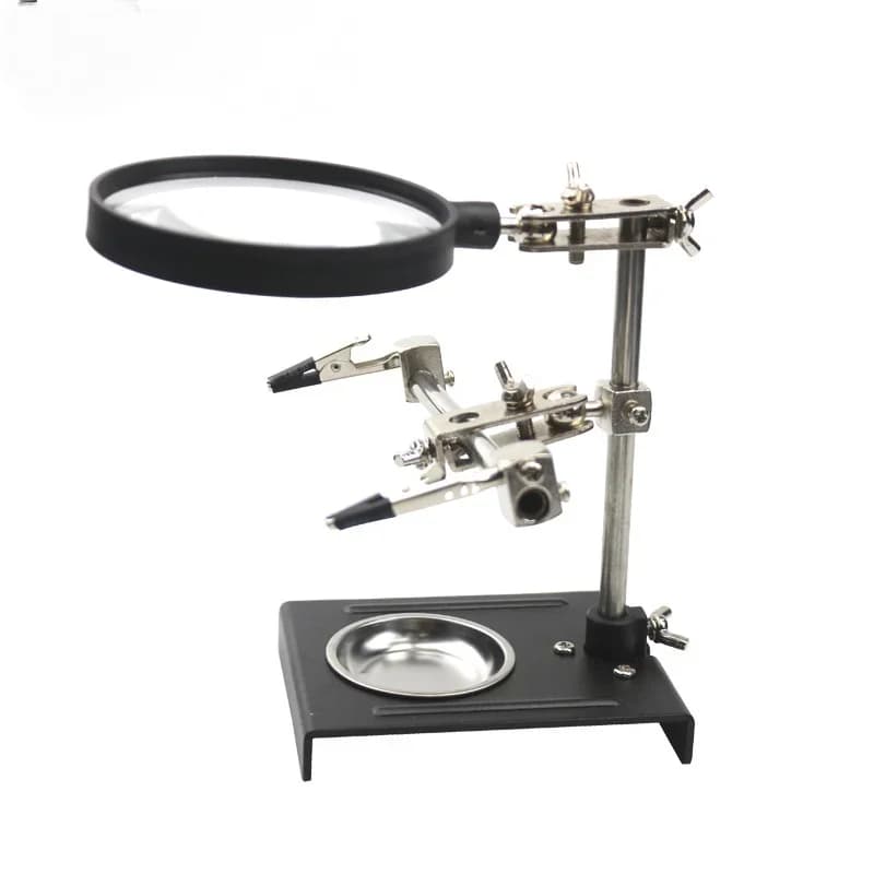 Maintenance Circuit Board Magnifying Glass 3 Hand Welded 90Mm Lens 6X Magnification Iron Frame Bracket