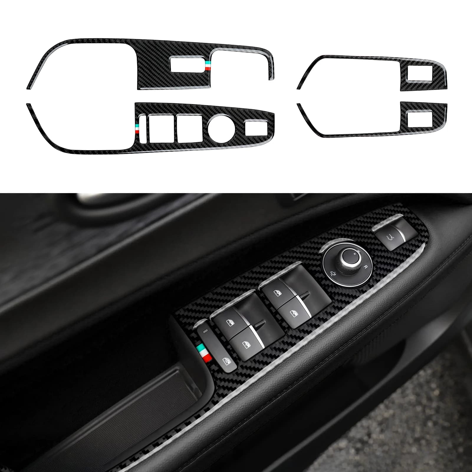 Per Alfa Romeo Stelvio 949 2017-2027 Pannello di regolazione del pulsante alzacristallo, adesivo interno in fibra di carbonio, accessori per finiture auto