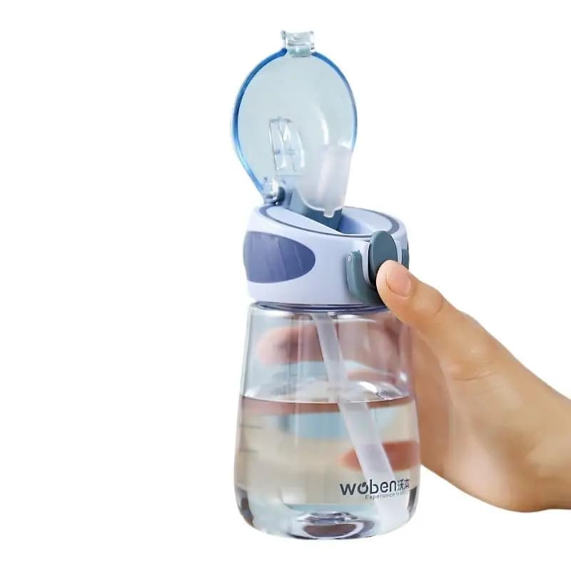 Transparent Leakproof Straw Water Bottle Food Grade PC One Hand Open Lid For School Office Outdoor Use Shatterproof AntiChoke