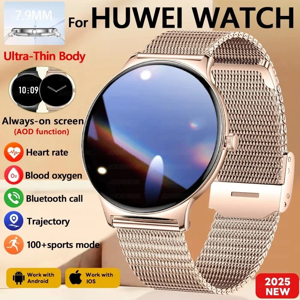 New 7.9 mm Smartwatch Ultra Slim for Women 2026 - Always Active Display, Sporty Bracelet, Bluetooth Calls, Fashion Smartwatch for iOS